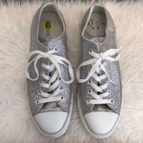Converse Silver Holographic Glitter Low Sneakers - Picture 1 of 14